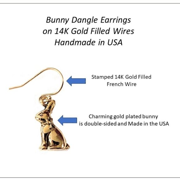Bunny Rabbit Earrings 14k Gold Filled Wires for Women Girls Handmade in USA - Picture 2 of 3